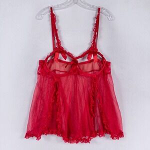 Vintage Intimate Attitudes Babydoll Chemise Womens 3/4 Red Sheer Lace Open Cup